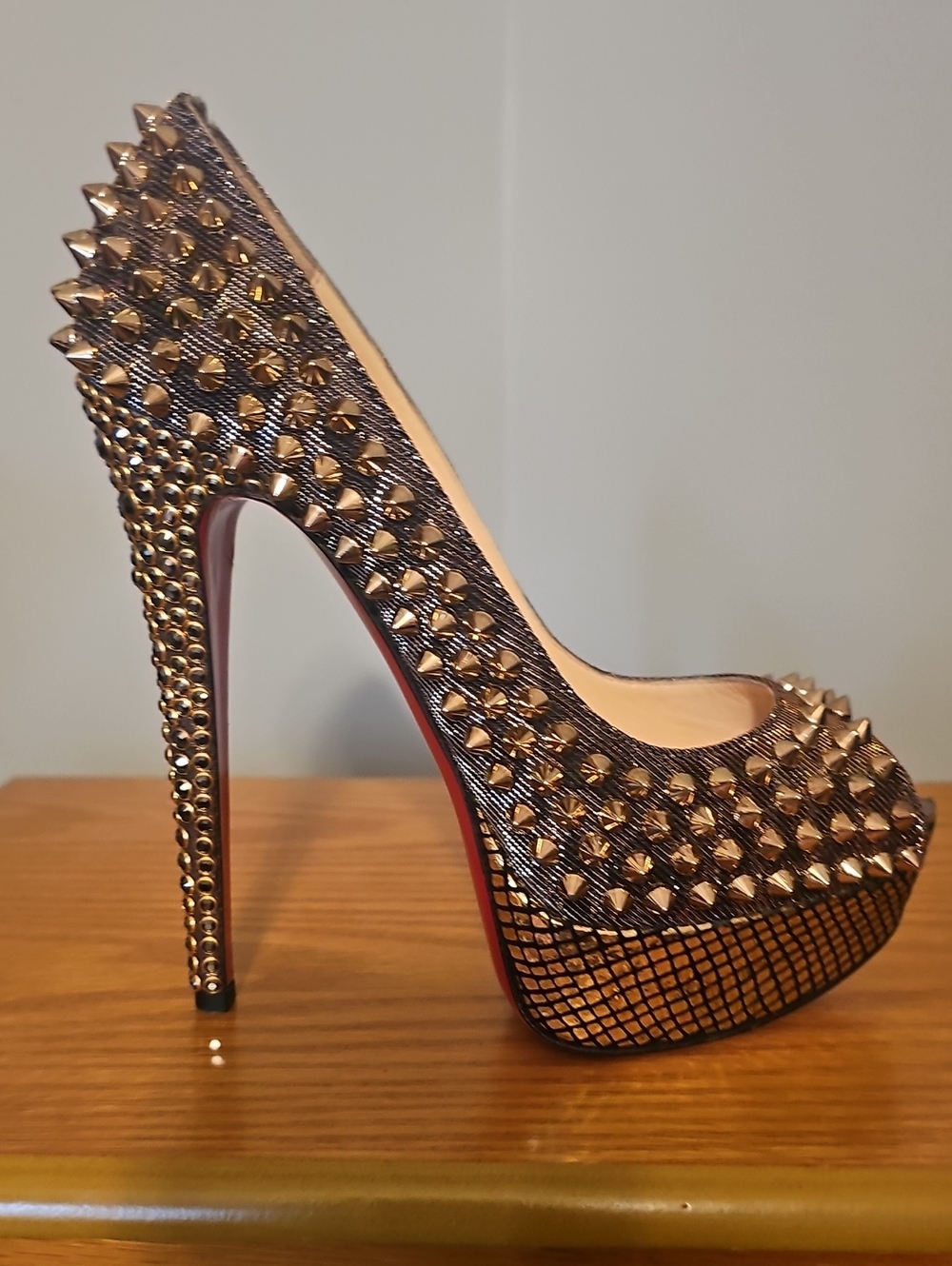 Christian Louboutin Lady Peep Swarovski Crystal And Spiked Lame Heels